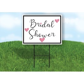 BRIDAL SHOWER PINK HEARTS BLACK BORDER - Single Sided Yard Sign ROAD SIGN with Stand