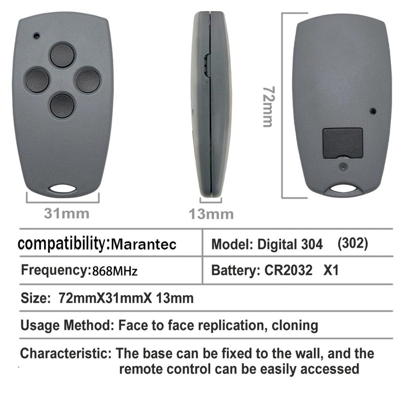 Garage Door Opener Remote Control 868 MHz Handheld Transmitter Compatible