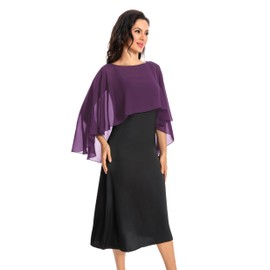 Baoqiya Women's Capelet Shawls and Wraps for Evening Dresses Soft Bridesmaid Shawl Chiffon Cape Wedding Cover Up (Plum Purple)