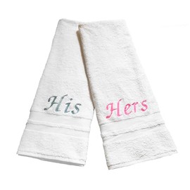 Liberty21 His & Hers Embroidered Bath Towels. Bath Towel Set. Set of 2. Gifts for Couples. (White)