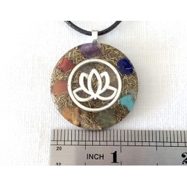 Orgonite pendant necklace Silver Lotus Flower and Seven Chakra natural stones. Made in USA