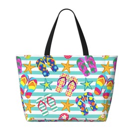 Slippers Beach Totes Pool Bags For Women Colorful Flip Flops Vivid Summer Waterproof Pool Beach Tote Bag Waterproof Sandproof Swim Tote Bags With Zipper Pockets For Women For Holiday Travel Gym