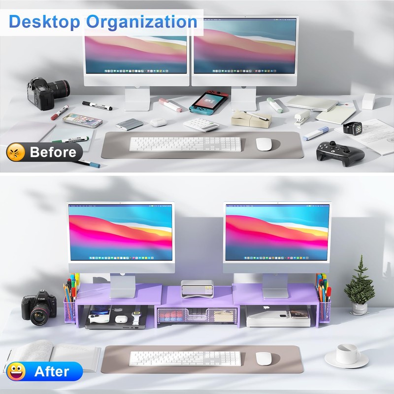 gianotter Dual Monitor Stand Riser, Desk Organizer With Drawer and