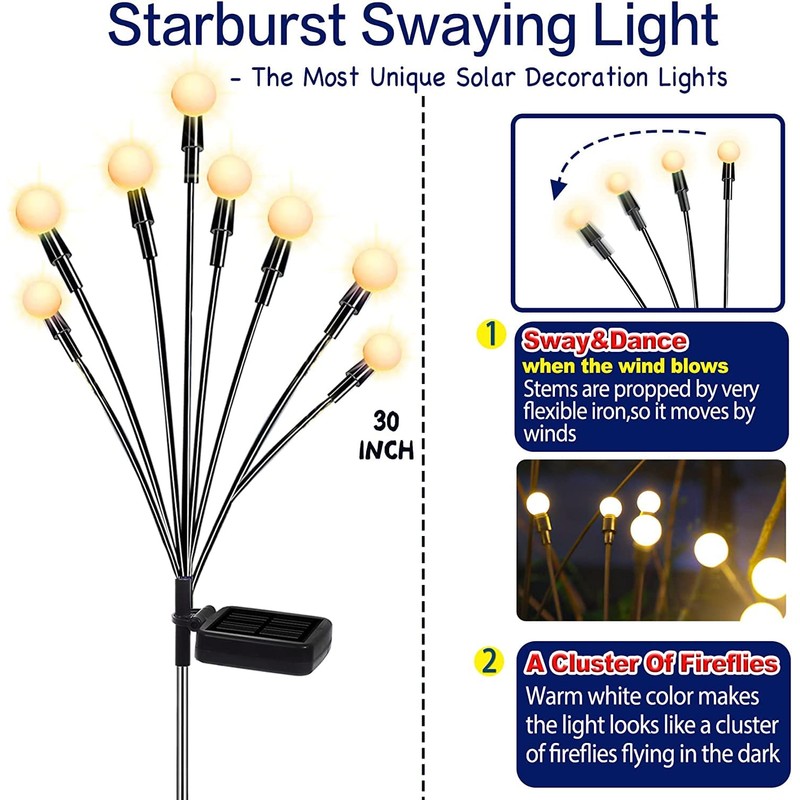 TONULAX Solar Garden Lights - New Upgraded Solar Swaying Light,