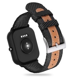 LYSANDRA Vintage Nylon Watch band with Leather Inlay, Compatible with Spade & Co Health Smartwatch 4, Lightweight, Breathable & Stylish Replacement Strap (Black)