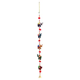 Door Hanging Decorative Five Hand Painted Elephant Stringed Together with Beads and Brass Bell