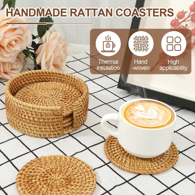 Rattan Coasters Heat Resistant Round Straw Trivet Handmade Wicker Coasters