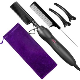 Peines de presión para alisar el cabello, peine eléctrico de cerámica, rizador para pelucas de barba negra natural, regalo de vacaciones, color negro,