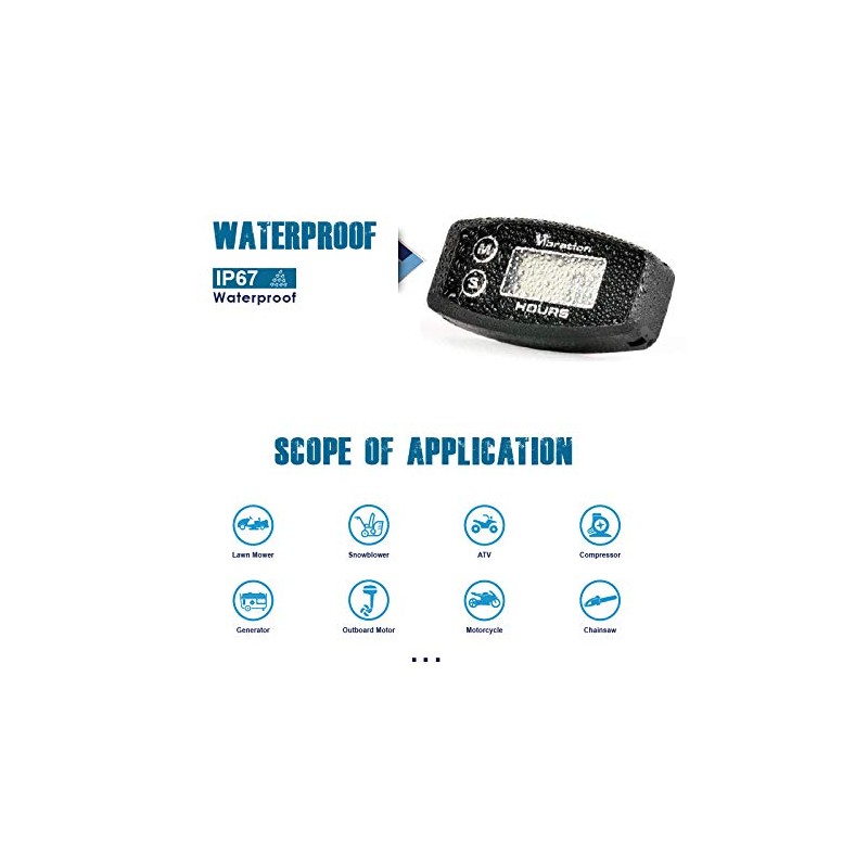 Jayron Digital Wireless Hour Meter,Vibration Activation,Maintenance Reminder,Resettable Job Timer,User Lock