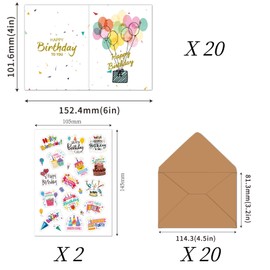 MAIHUO 20 PCS Birthday Cards,Blank Happy Birthday Card Assortment, With Envelopes and Matching Sealing Stickers,for Family, Kids, Friends, Work & Office Celebrations