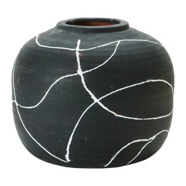 Creative Co-Op Hand-Painted Terra-Cotta, Black & White Vase
