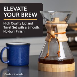 IMPRESA Coffee Pot Cover & Wooden Trivet Set Compatible with Chemex - 6 & 8 Cup Carafes Heat-Retaining Lid for Pour Over Coffee Maker - Insulating Trivet for Carafe