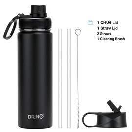 Drinco - Vacuum Insulated Stainless Steel Double Wall Water Bottle Traveling Camping Hiking with Spout leakproof Lid | Black | BPA Free | 20 oz
