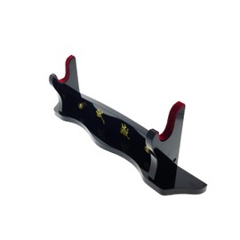 Musashi Samurai Sword Stand, Black Lacquered Wood with Wall Mount & Tabletop, 18" L x 6" H, 2-Tier/3-Tier Option, Red Velvet Holders, Assembly Required