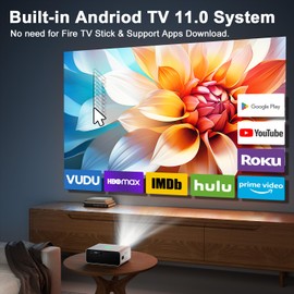 2024 Upgraded Smart Mini Projector - Auto Keystone, Electric Focus, 4K Video Supported, WiFi 6, Bluetooth 5.2, Android 11 TV, 15000 Lumens, Phone Air Mouse - Visulapex Portable Home Theater