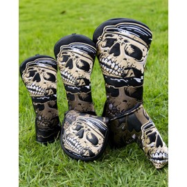 Golf Club Head Covers,1pc Skull Skeleton Fairway Golf Head Cover, PU Leather with Exquisite Embroidery for Most Brands-Yellow