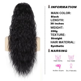 PORSMEER Ponytail Hairpiece Long 76 cm with Drawstring Wavy Curls Ponytail Extension Black Natural Clip in Hairpiece Ponytail Synthetic Hair Braid for Women Afro Braid Black Hair Extensions