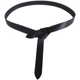 CALFOVERA 51.18 Inch PU Leather Fashion Skinny Knot Waist Belt Adjustable Soft No Buckle Cinch Strap Waistband Leather Tie A Knot Thin Waist Band Rope for Dresses Jeans Jumpsuit Coat (Black)