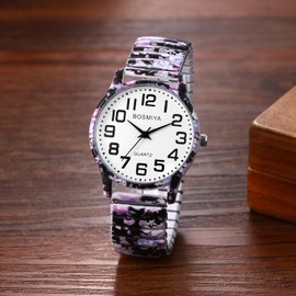 Avaner Women's Bohemian Style Watch with Large Arabic Numerals, Elastic Analogue Quartz Watch, Easy to Read Watch for Women and Girls, Colour-4, Strap.