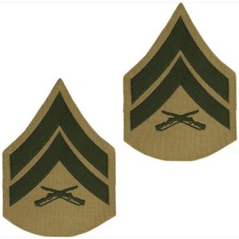 Marine Corps Chevron: Corporal - green embroidered on khaki, male