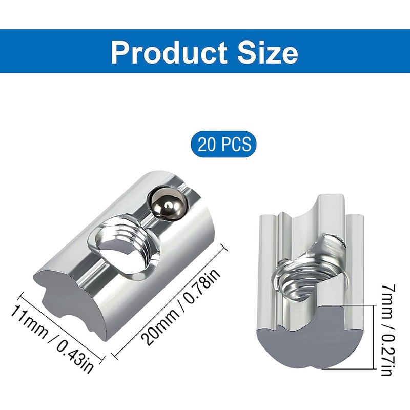 Pack of 20 T-Slot Nuts with Ball Nut 6, M6