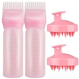 4Pcs Root Comb Applicator Bottle Hair Oil Dye Applicator with Graduated Scale for Precise Application Ideal for Hair Coloring and Scalp Treatment (Pink)