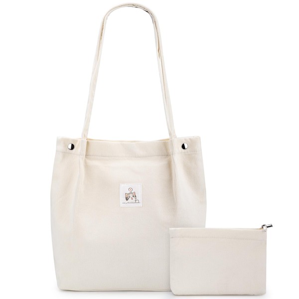 Iioscre Corduroy Tote Bag for Women,Large Capacity Shoulder bags,Reusable Grocery