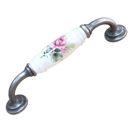 BlocksTool Vintage 128mm Ceramic Flower Roses Handle Knobs Cabinet Drawer Pulls, Pack of 4 (White)
