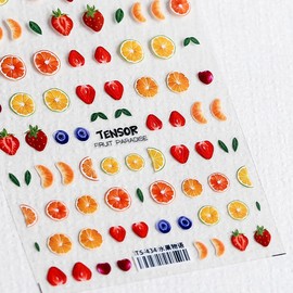 Summer Fruit Nail Art Stickers Decals 5D Embossed Fruit Nail Decals 1PCS Orange Lemon Strawberry Blueberry Summer Nails Design Engraved Stickers Manicure Nail Art Supplies for Women Nail Decorations