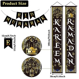 IWTBNOA Ramadan Decoration Banner, Pack of 3 Eid Mubarak Decoration Background Banner, Ramadan Bunting, Ramadan Porch Banner, Muslim Celebration Banner for Muslim Islam Ramadan Garden Decoration