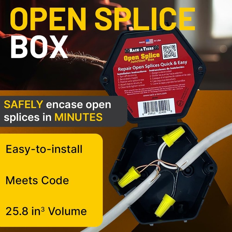 Rack-A-Tiers Open Splice Junction Box - Single, 5 Second Installation,