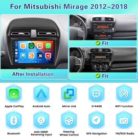 for Mitsubishi Mirage 2012-2018【2+64GB Dash kit】 Fuluku Android Car Stereo with Wireless Carplay Android Auto, 9" Touch Screen Radio Dash Kit GPS Navigation WiFi Bluetooth SWC Mic Backup Camera