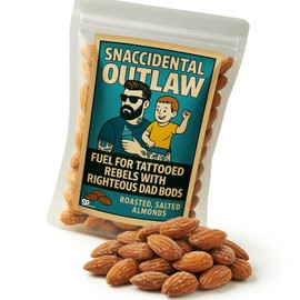 Snaccidental Outlaw Salted Almonds – Gourmet Salted and Roasted Nuts for Men, Inked Dads Gag Gift for Fathers Day Beards Bikers Tats and Toddler Dads