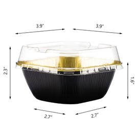 Cupcake Cups with Lids, EUSOAR 8oz 50pcs Disposable Desserts Flan, 3.5"x2.7"x1.6" Baking Cups with Lids, Aluminum Foil Desserts Cupcake Flan, Catering Gathering Shower Favor-Black Gold