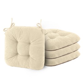 ELFJOY Kitchen Chair Cushions Set of 4 Non-Slip Dining Chair Cushions 17X16X2 Inches with Non-Slip Backing Tufted Kitchen Seat Pads with Ties, Beige