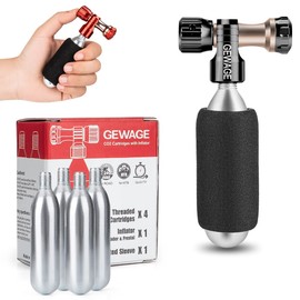 GEWAGE CO2 Air Pump for Bicycle Tyres - CO2 Bicycle Pump Including 4 Pack CO2 Capsules 16g with Thread and Compatible Presta & Schrader Valve for Mountain Bike and Road Bike (Black)