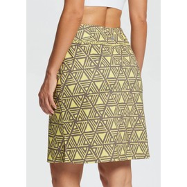 BALEAF Women's 20" Golf Skirts Knee Length Skorts Athletic Modest Long Acitive Casual Pockets UV Protection, 02-printed Brownish Yellow, Small
