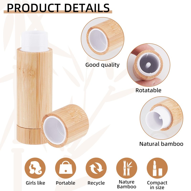 NICENEEDED 4 PCS 5g Bamboo Lipstick Tubes, Refillable DIY Lip