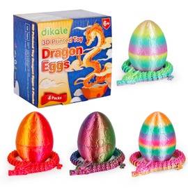 dikale 4 Packs 3D Printed Dragon Eggs with Articulated Dragon Inside, Fidget Toys for Kids & Adults, Easter Christmas Stocking Stuffers, Tabletop Fun Decoration, Silk Luminous Rainbow Color Included
