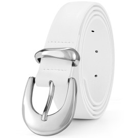 XZQTIVE Women's Leather Belt with Bright Gold Silver Buckle Black/White/Beige/Brown/Coffee Belt for Women for Jeans Dresses Pants Coats