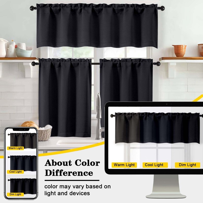 WelvetBLK Black Cafe Curtains 24 Inch Length Tier 2 Panels