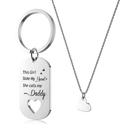 HOFOYA Father Daughter Keychain Necklace Set 2 Jewelry Gift,Key Ring Gifts for Dad and Teen Girl,Anniversary Wedding Birthday Christmas Valentine's day gift for Daddy and Daughter.