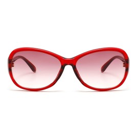 H HELMUT JUST Retro Oval Sunglasses for Women Classic Design UV400 Protection, Red / Red