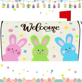 Blosssound Easter Mailbox Cover Magnetic Standard Size 20 x 18 Inch Spring Welcome Post Box Cover Decorative Colorful Bunny Magnetic Mailbox Cover for Home Yard Garden Decorations