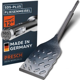 Presch SDS Plus Tile Chisel - Extra Long (250 mm) - Extremely Robust Cutting Edge (50 mm Wide) - Angled for Easy Tile Removal - Chisel Made of High-Performance Steel for Powerful Strikes