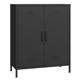 Elitehouse Black Metal Storage Cabinet,2 Door Steel Locker with 2 Adjustable Shelves,3 Tier Office Storage Cabinet,Multipurpose Metal Sideboard for Office Home Kitchen and Coffee Bar