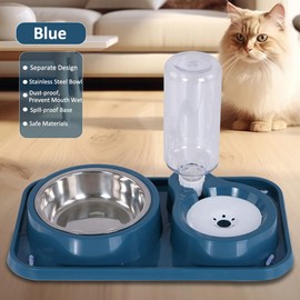 VVMEETYOU Dog Bowls, Non-Slip Puppy Cat Food and Water Bowl Set with Water Dispenser and Stainless Steel Bowl Detachable Gravity Pet Feeder and Waterer Set for Cats Dogs Puppy Rabbit (Blue)