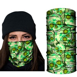 Fast Mask Tubular Face Mask, Tubular Bandana Green Skulls Design, Breathable Fabric, 100% Polyester Microfiber Face Protection with SPF 40 for Men and Women