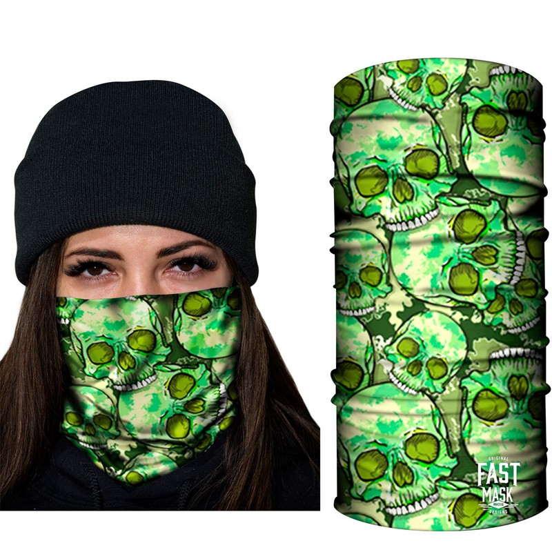 Fast Mask Tubular Face Mask, Tubular Bandana Green Skulls Design,