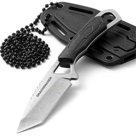 DRACHENADER - Cuchillo de cuello pequeño, pequeño con funda y collar, mini cuchillo Fulltang para exteriores, color negro